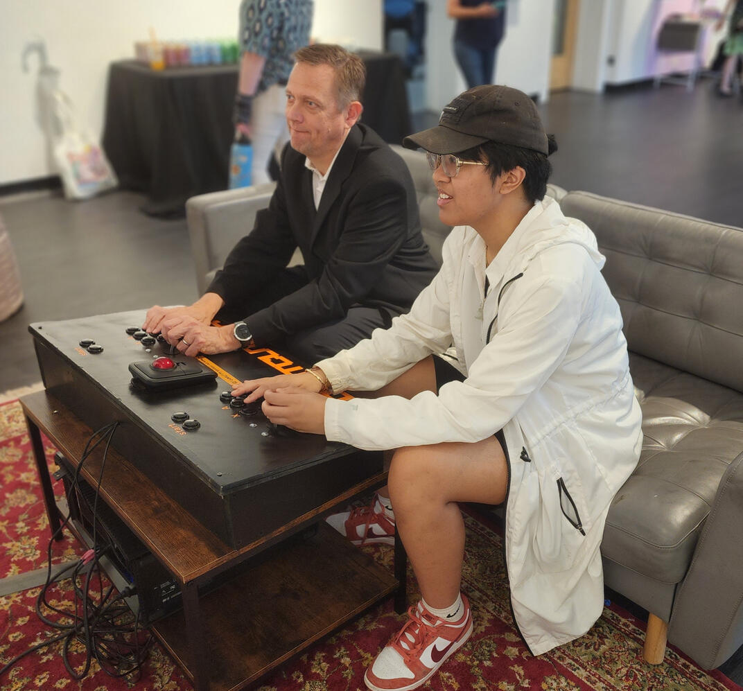 Playing the game with the president of the school, Brian Pellinen